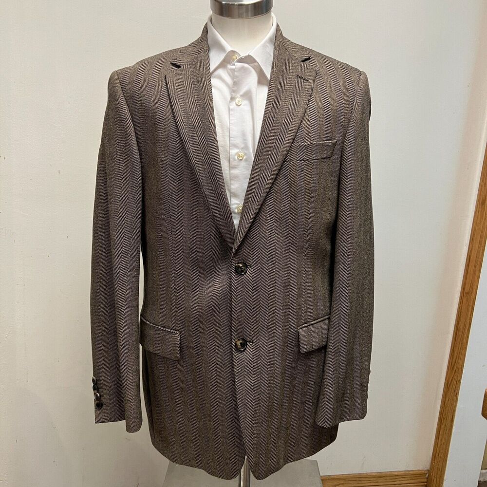 BOSS Hugo 38R Bertolucci Sport Coat Virgin Wool Brown Herringbone 2 Button